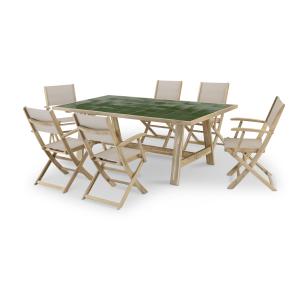 Ensemble table céramique verte 205x105   6 chaises textilen…