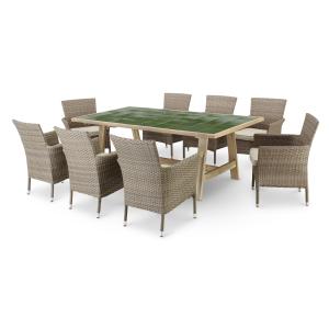 Ensemble table céramique verte 205x105   8 chaises rotin sy…