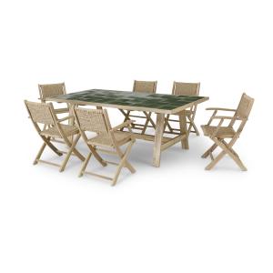 Ensemble table céramique verte 205x105 et 6 chaises