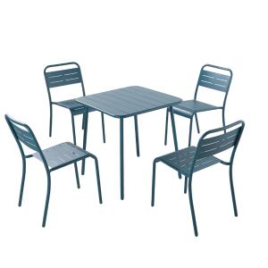 Ensemble table   chaise en acier bleu 4 places
