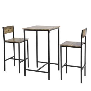 Ensemble table de bar   2 chaises de bar effet bois et méta…