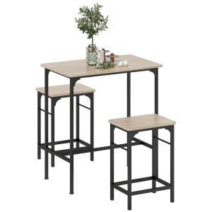 Ensemble table de bar avec 2 tabourets en acier effet bois…