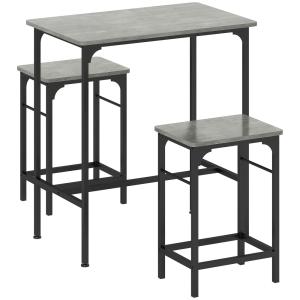 Ensemble table de bar avec 2 tabourets en acier gris