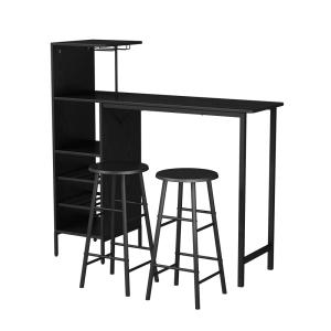 Ensemble table de bar avec 2 tabourets, Noir 121.5 x 120cm