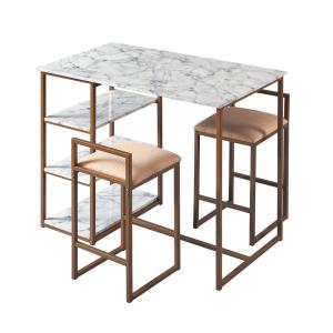 Ensemble table de bar avec plateau imitation marbre blanc