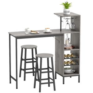 Ensemble table de bar avec tabourets 2 pers bois acier bois…