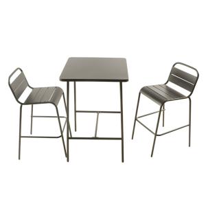 Ensemble table de bar et 2 chaises hautes d'extérieur gris…
