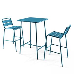 Ensemble table de bar et 2 chaises hautes en métal bleu pac…