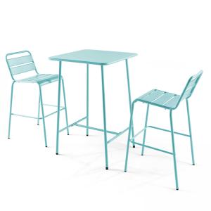 Ensemble table de bar et 2 chaises hautes en métal turquois…