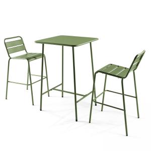 Ensemble table de bar et 2 chaises hautes en métal vert cac…