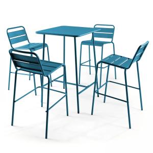 Ensemble table de bar et 4 chaises hautes en métal bleu pac…