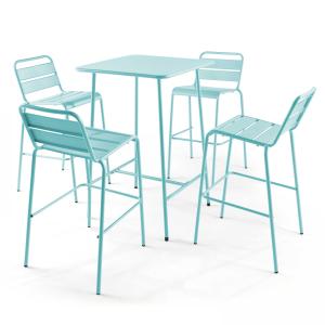 Ensemble table de bar et 4 chaises hautes en métal turquois…