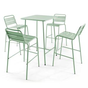 Ensemble table de bar et 4 chaises hautes en métal vert sau…