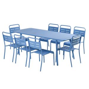 Ensemble table de jardin 200 cm et 8 chaises bleu