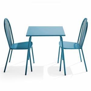 Ensemble table de jardin bistrot et 2 chaises en acier bleu…