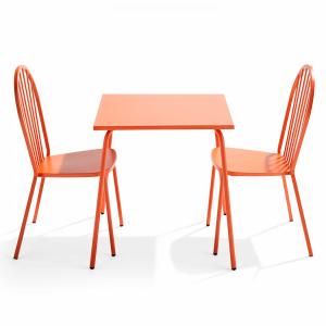 Ensemble table de jardin bistrot et 2 chaises en acier oran…