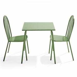 Ensemble table de jardin bistrot et 2 chaises en acier vert…