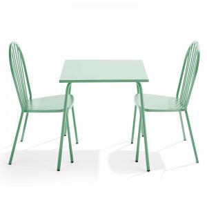 Ensemble table de jardin bistrot et 2 chaises en acier vert…