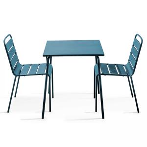 Ensemble table de jardin carrée et 2 chaises acier bleu pac…