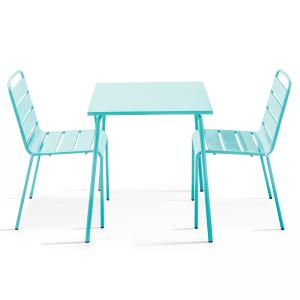 Ensemble table de jardin carrée et 2 chaises acier turquois…