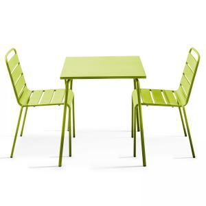 Ensemble table de jardin carrée et 2 chaises acier vert