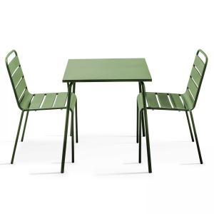 Ensemble table de jardin carrée et 2 chaises acier vert cac…