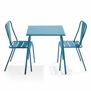 Ensemble table de jardin carrée et 2 chaises bistrot bleu p…