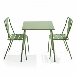 Ensemble table de jardin carrée et 2 chaises bistrot vert c…
