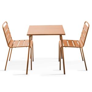 Ensemble table de jardin carrée et 2 chaises Caramel