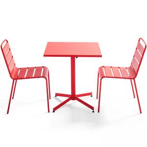 Ensemble table de jardin carrée et 2 chaises métal rouge