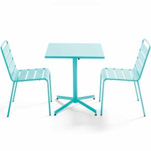 Ensemble table de jardin carrée et 2 chaises métal turquois…