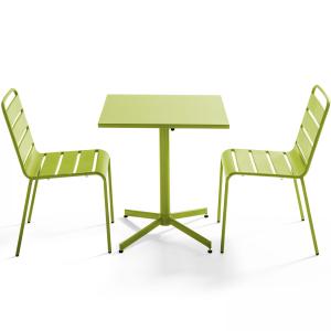 Ensemble table de jardin carrée et 2 chaises métal vert