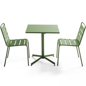 Ensemble table de jardin carrée et 2 chaises métal vert cac…