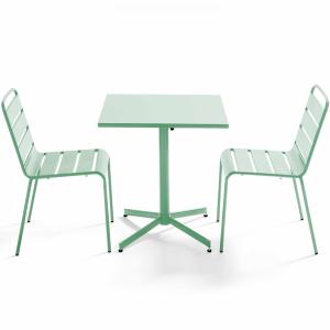 Ensemble table de jardin carrée et 2 chaises métal vert sau…