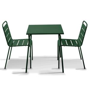 Ensemble table de jardin carrée et 2 chaises Vert forêt
