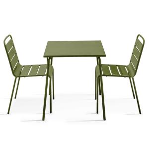Ensemble table de jardin carrée et 2 chaises Vert Kaki