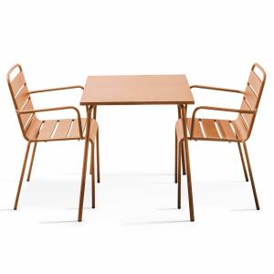 Ensemble table de jardin carrée et 2 fauteuils acier 70 cm…