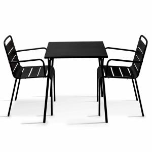 Ensemble table de jardin carrée et 2 fauteuils acier 70 cm…