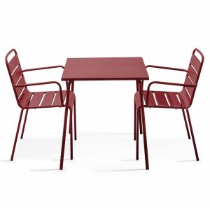 Ensemble table de jardin carrée et 2 fauteuils acier 70 cm…