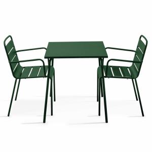 Ensemble table de jardin carrée et 2 fauteuils acier 70 cm…