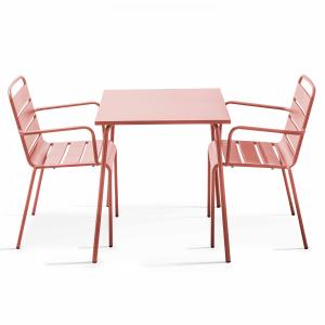 Ensemble table de jardin carrée et 2 fauteuils acier argile