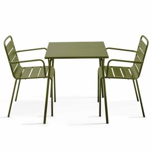 Ensemble table de jardin carrée et 2 fauteuils acier Vert K…