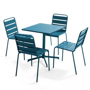 Ensemble table de jardin carrée et 4 chaises bleu pacific