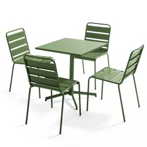 Ensemble table de jardin carrée et 4 chaises vert cactus