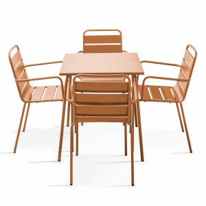 Ensemble table de jardin carrée et 4 fauteuils acier 70 cm…