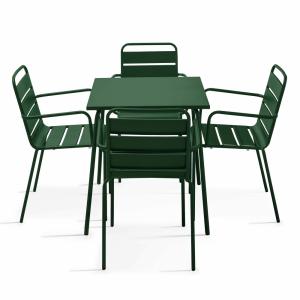 Ensemble table de jardin carrée et 4 fauteuils acier 70 cm…