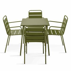 Ensemble table de jardin carrée et 4 fauteuils acier Vert K…
