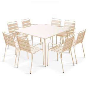 Ensemble table de jardin carrée et 8 fauteuils en métal ivo…