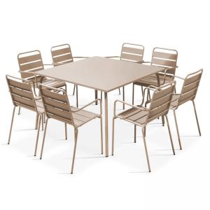 Ensemble table de jardin carrée et 8 fauteuils en métal tau…