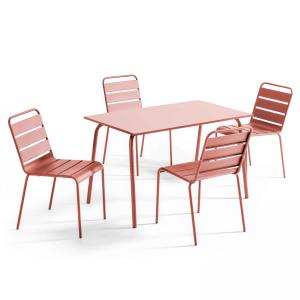 Ensemble table de jardin en métal et 4 chaises argile